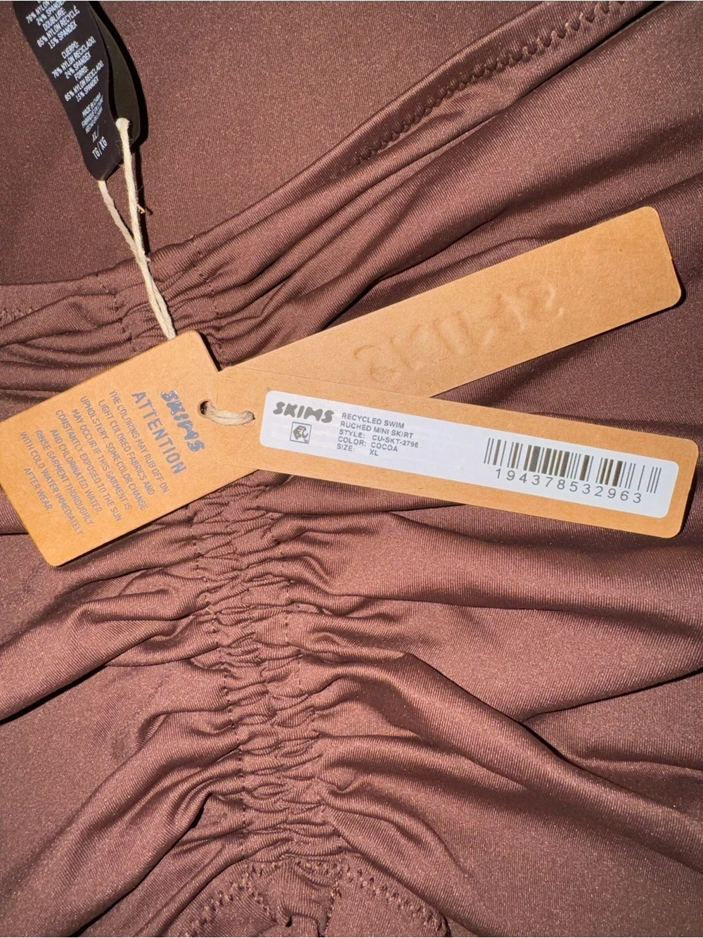Skims Signature Swim Ruched Mini Skirt Cover Up in Cocoa size XL